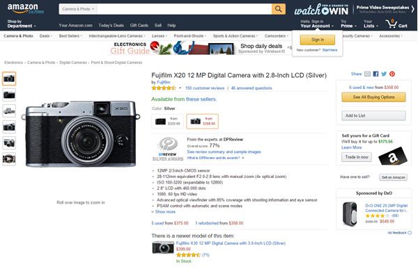 Amazon Fuji Camera product page