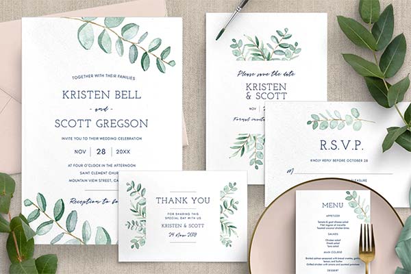 Eucalyptus Wedding Invitation Suite for InDesign