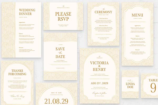 Modern Art Deco Wedding Templates for InDesign