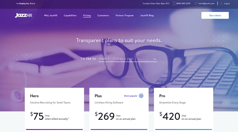 Jazz HR Pricing Page Web Design Inspiration