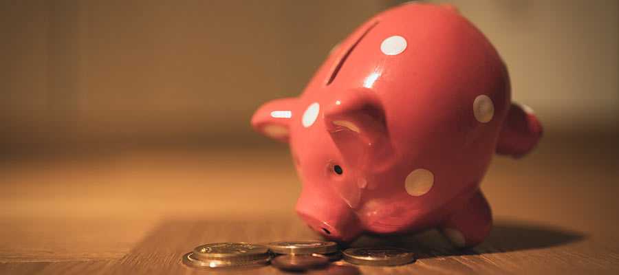 A piggy bank with coins.