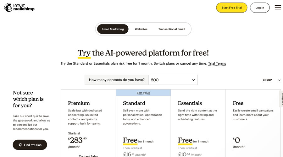 Mailchimp Pricing Page Web Design Inspiration