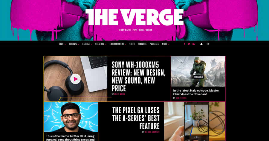 The Verge magazine web design layout newspaper inspiration