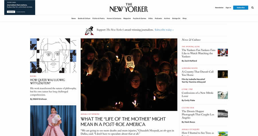 The New Yorker magazine web design layout newspaper inspiration