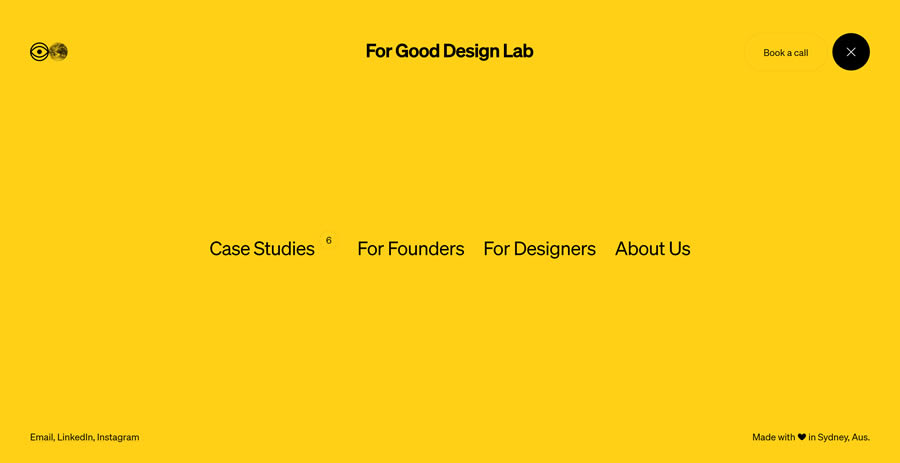 The simple navigation from the portfolio of For Good Design Lab