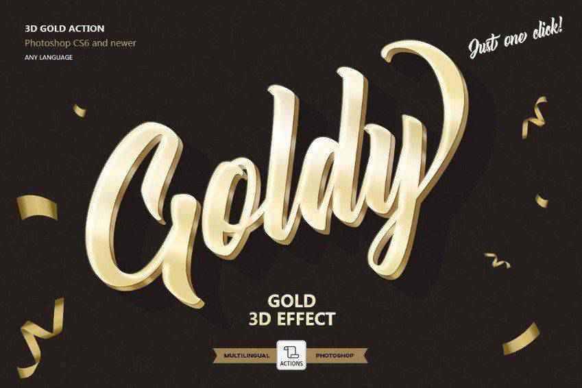 Gold 3D Text Effect Photoshop Action