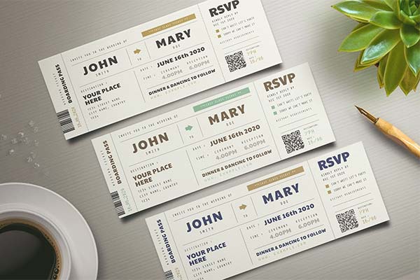 Boarding Pass Wedding Invitation Template PSD