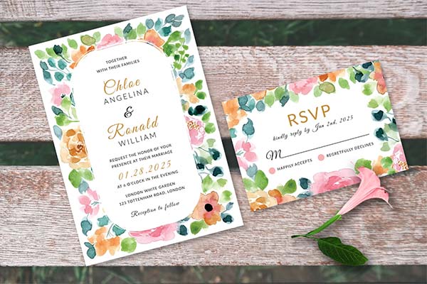 Floral Watercolor Wedding RSVP Template PSD