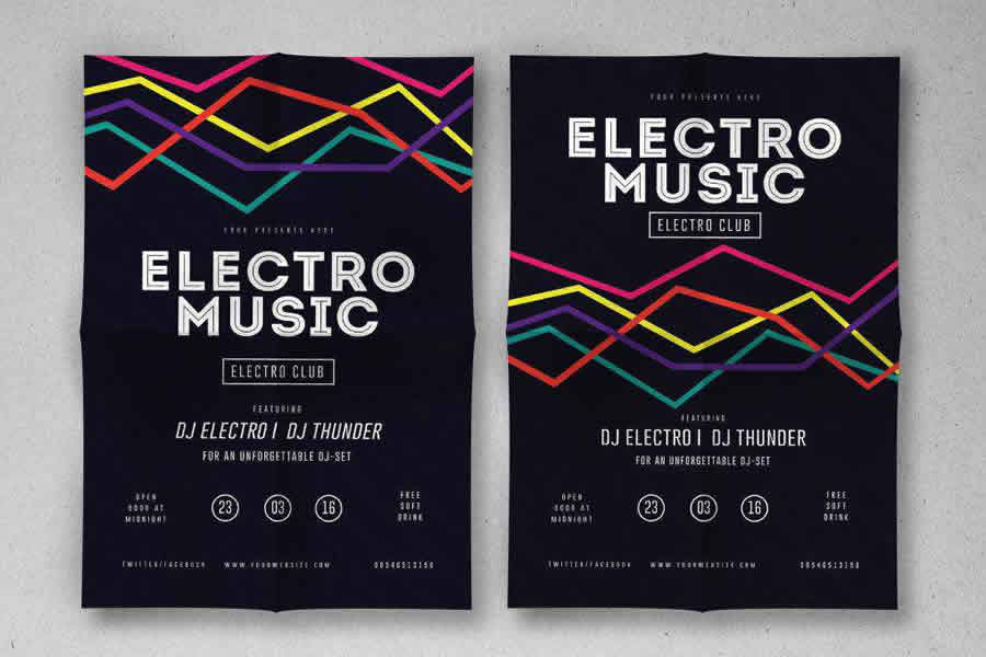 Electro Musik Flyer poster mockup template format Adobe Photoshop Illustrator