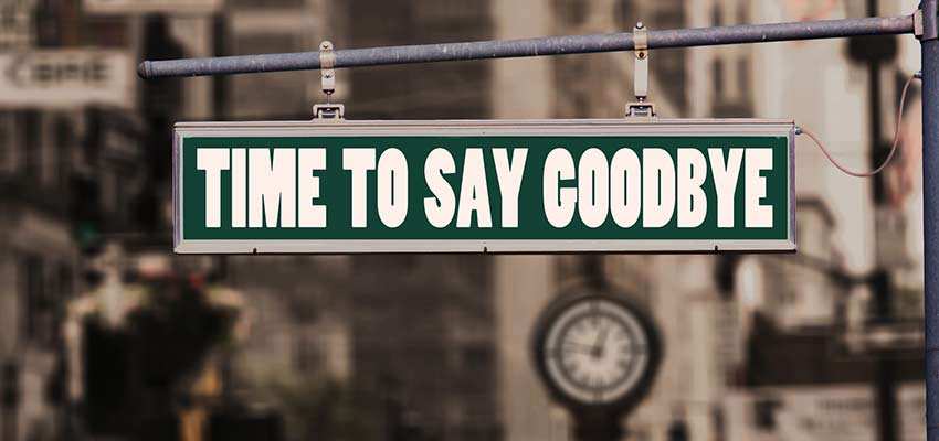 A street sign that reads, "Time To Say Goodbye".