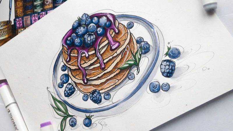 blueberry cake baking sketch sketchbook design