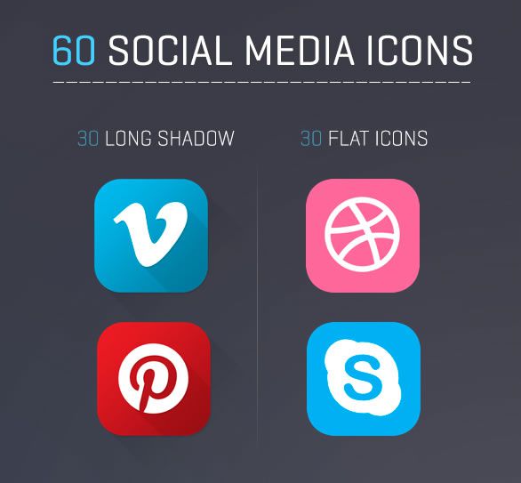 flat and long shadow Social Media Icons Freebie Preview