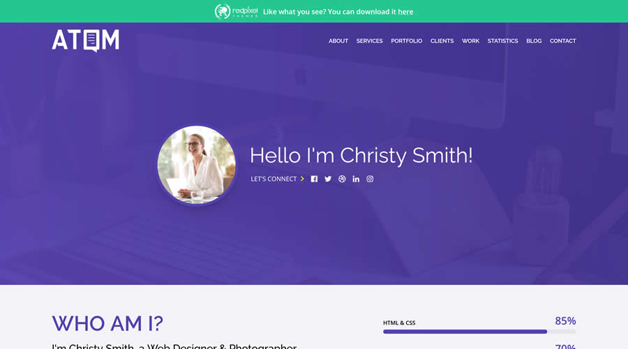 Atom Portfolio Template Tailwind CSS