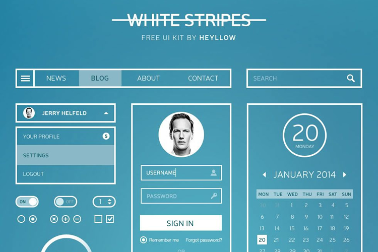 The Free Minimal White Stripes UI Kit (PSD Photoshop)