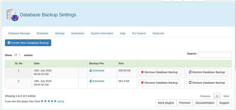WP Database Backup free WordPress backup plugin