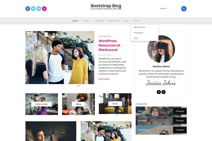 Bootstrap Lifestyle free wordpress theme wp responsive magazine news blog