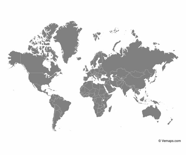 Grey Map of the World with Countries Free to Download