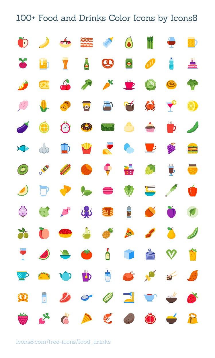 100 Food Drinks Color Icons Icons8 eps ai svg psd png