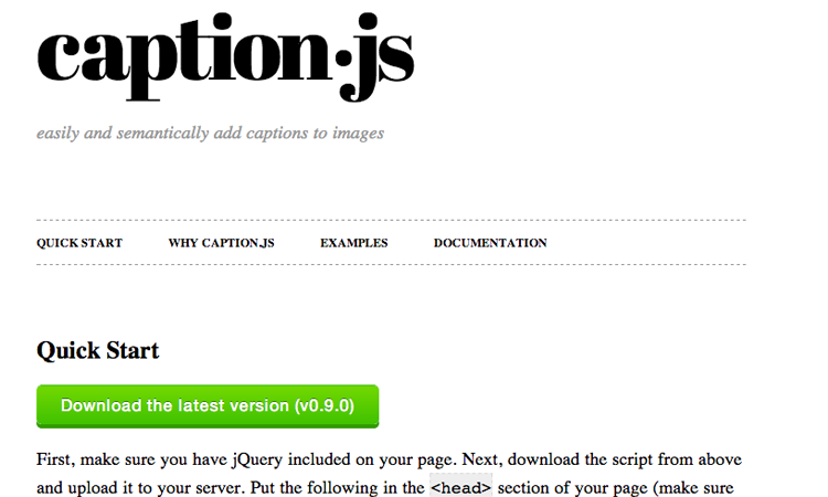 caption jquery plugin open source homepage website layout