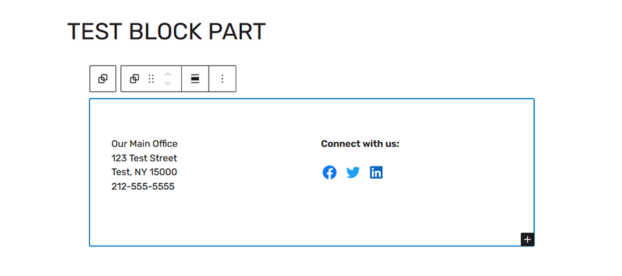 Our block template created within WordPress.