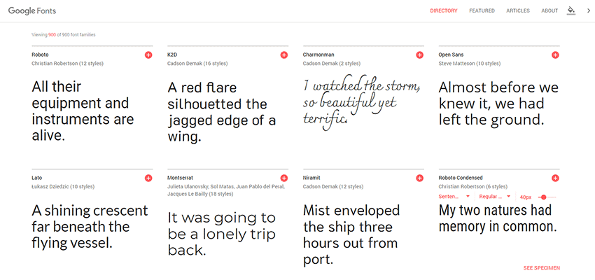 Google Fonts home page