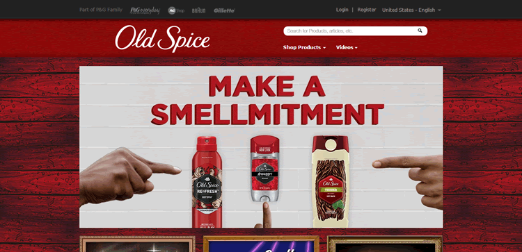 old spice homepage as an example of the color Red ecommerce store color web design