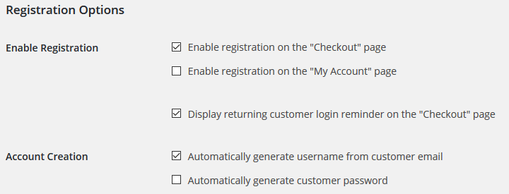 WooCommerce - Account and Checkout Registration Settings