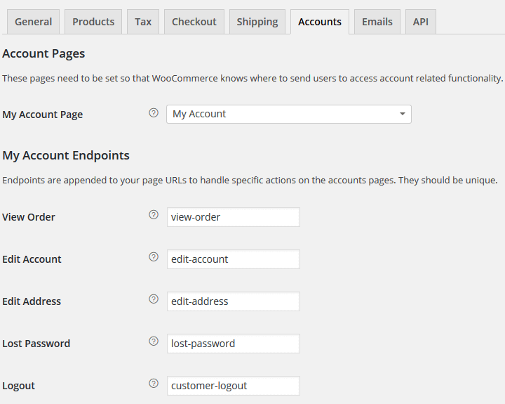 WooCommerce - Account Settings