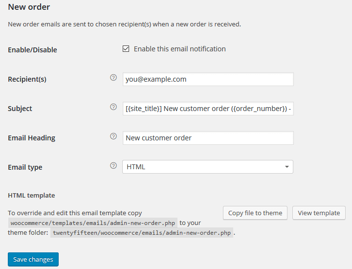 WooCommerce - Email Notification Settings