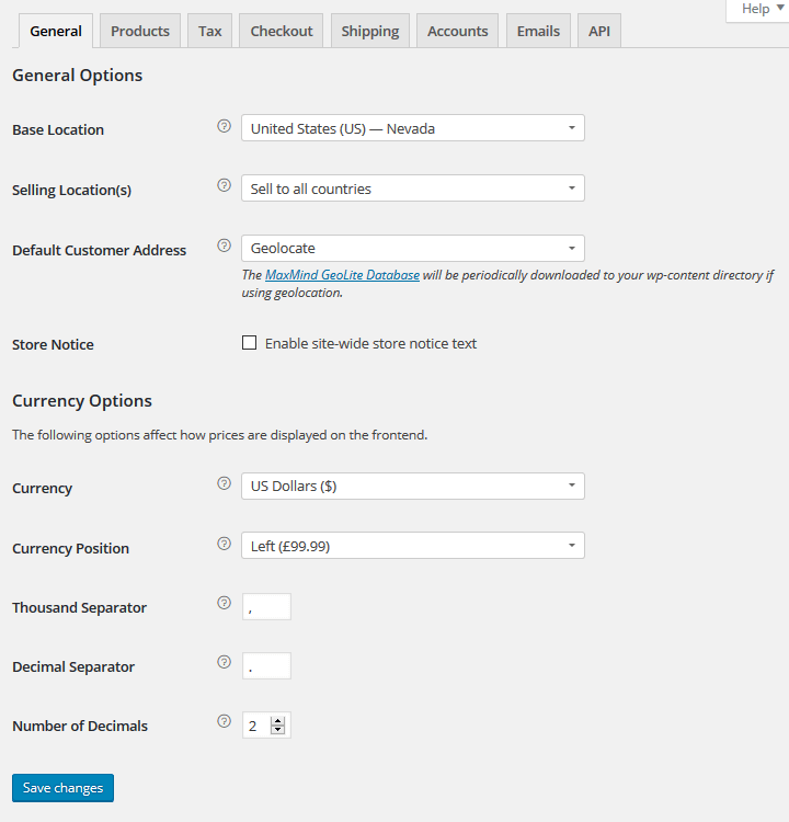 WooCommerce - General Settings