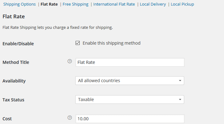 WooCommerce - Shipping Method Settings