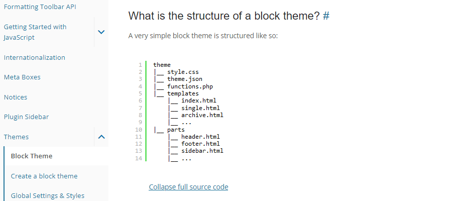 An example of WordPress block theme structure.